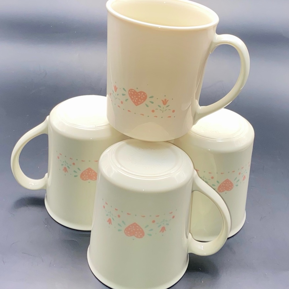 Corningware Cream and Pink Heart Mugs